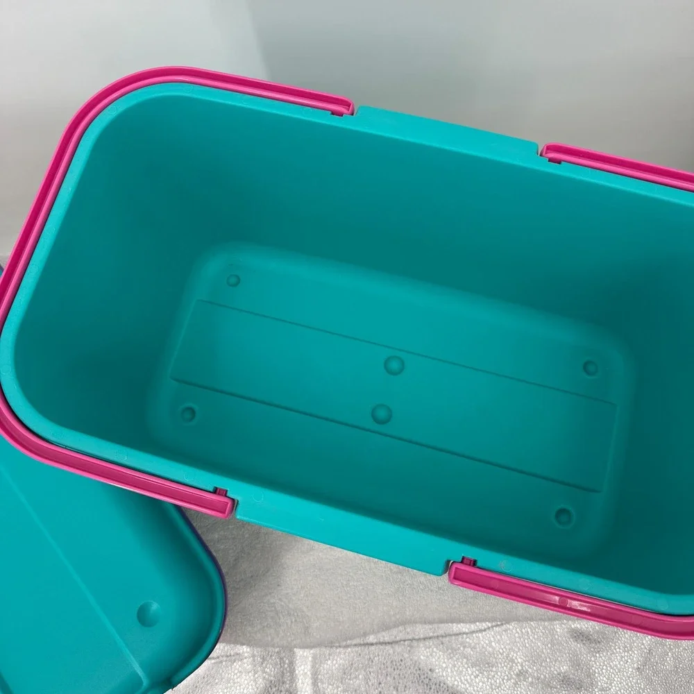 Vtg Eagle CraftStor Sewing Storage Box Teal Pink Purple 90s Retro USA Large 19